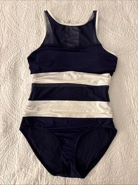 Anne Cole Navy and White Striped One-Piece Swimsuit